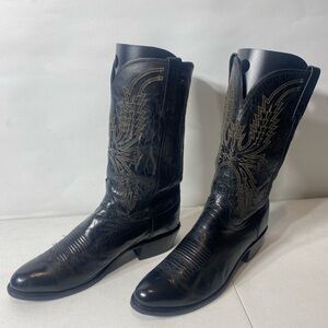 Lucchese Black Western Boots with Intricate Stitching